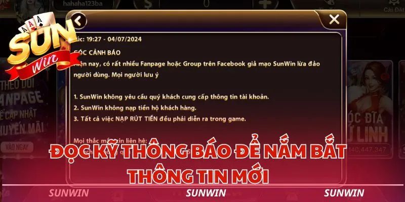 doc ky thong bao de nam bat thong tin sunwin